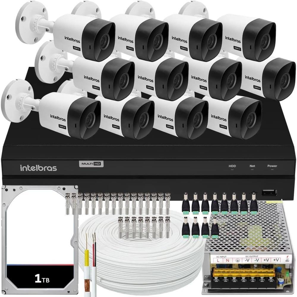 Kit Cftv Intelbras 12 Câmeras Vhc 1120 + DVR 16ch Mhdx 1216, Com 1TB