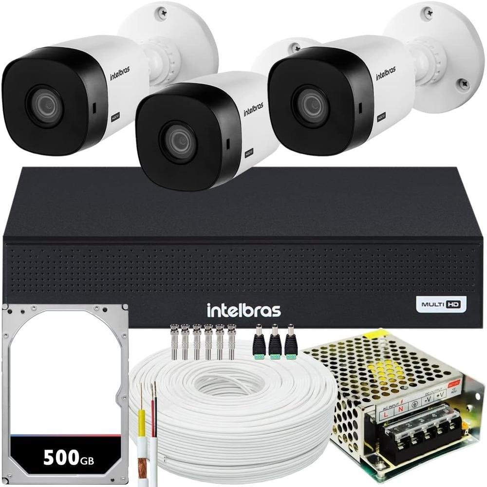 Kit Cftv Intelbras 3 Câmeras Vhl 1220 Full 1080p + DVR Mhdx 3004-c