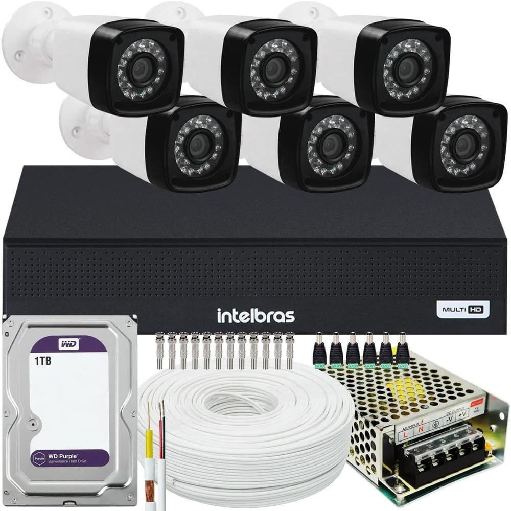 Kit Intelbras Cftv, 6 Cameras FULL HD + DVR 1008C, HD 1TB, Wd Purple