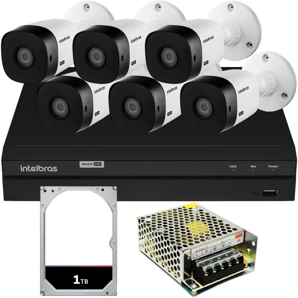 Kit Intelbras Cftv, 6 Cameras 1220, 2MP + DVR 1208 1TB, Sem cabo