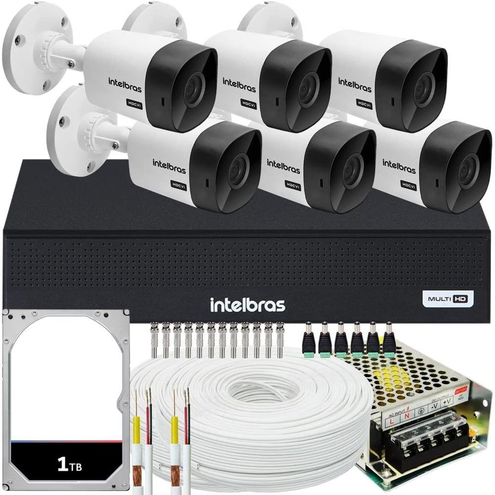 Kit Intelbras Cftv, 06 Câmeras VHC 1120 B+ DVR Mhdx 1008-c, HD 1TB