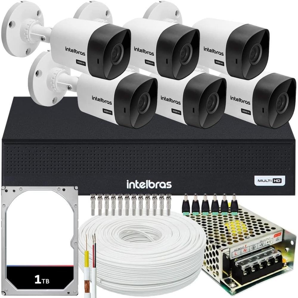Kit Intelbras Cftv, 06 Câmeras VHC 1120B + DVR Mhdx 1008-c, HD 1TB