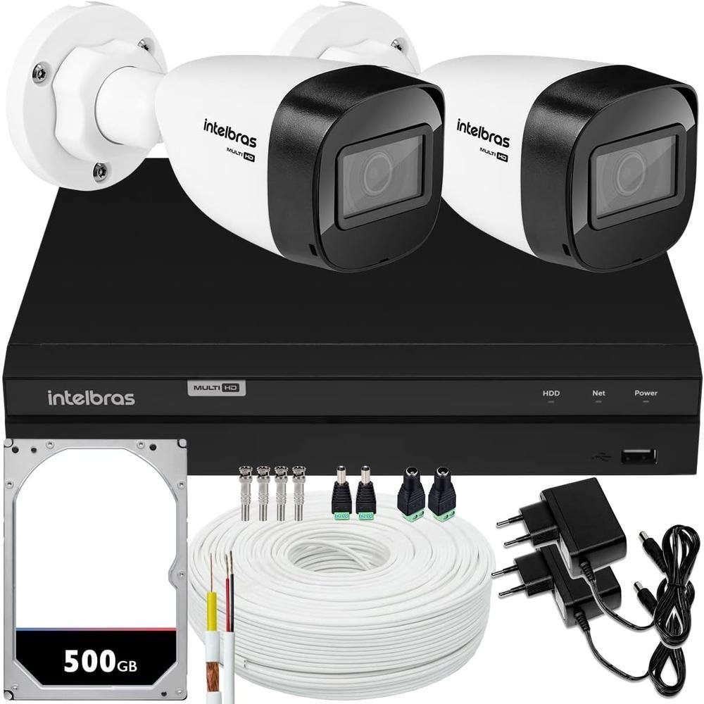 Kit Intelbras Cftv, 02 Câmeras VHD 1130B G7 + DVR Mhdx 1204, HD 500GB