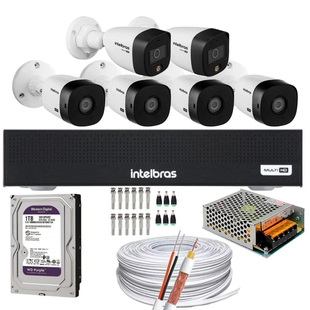 Kit Intelbras 6 Câmeras, 2 Câmeras Full Color, 4 Câmeras 1220b FULL HD + DVR Mhdx 1008-c, HD 1TB