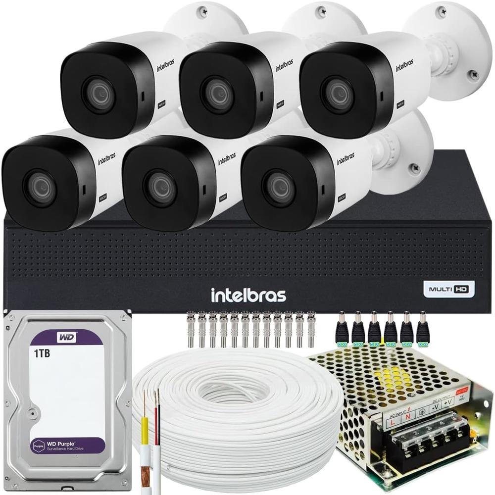 Kit Intelbras Cftv, 6 Câmeras VHL 1220 FULL HD + DVR 1008, HD 1TB