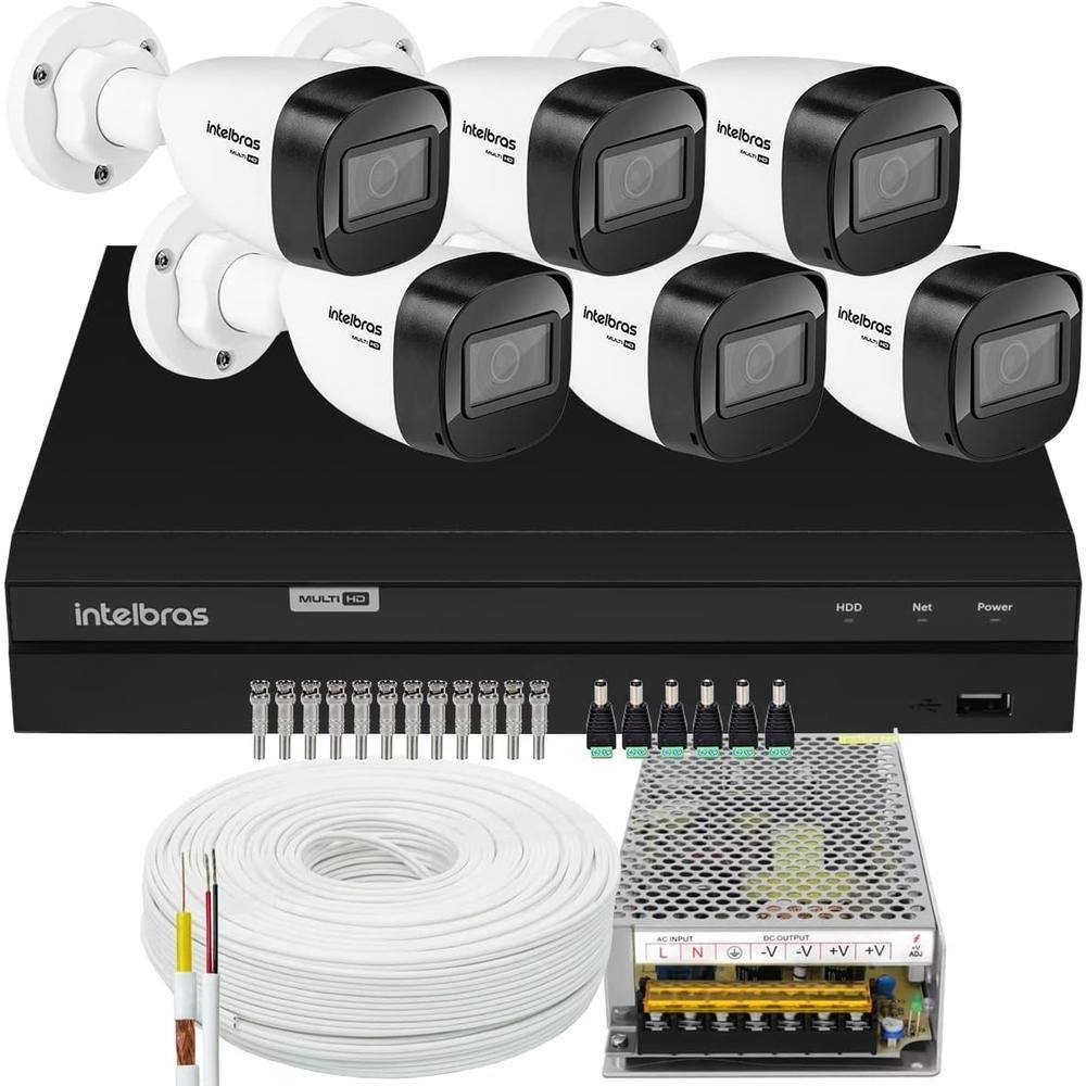 Kit Intelbras Cftv, 06 Câmeras VHD 1130B G7 + DVR Mhdx 1208, Sem HD
