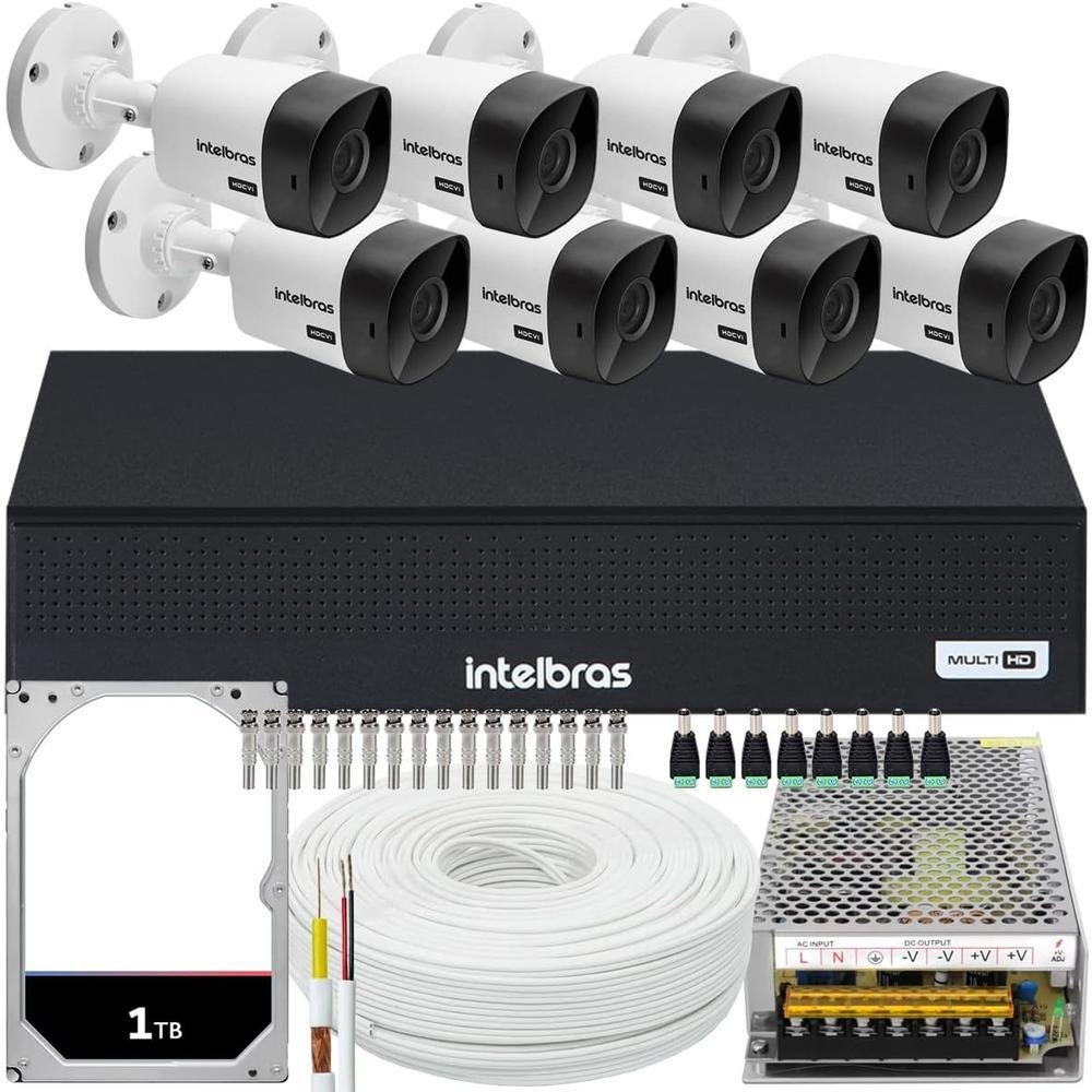 Kit Intelbras Cftv Monitoramento, 8 Cameras 1120B + DVR 1008, HD 1TB