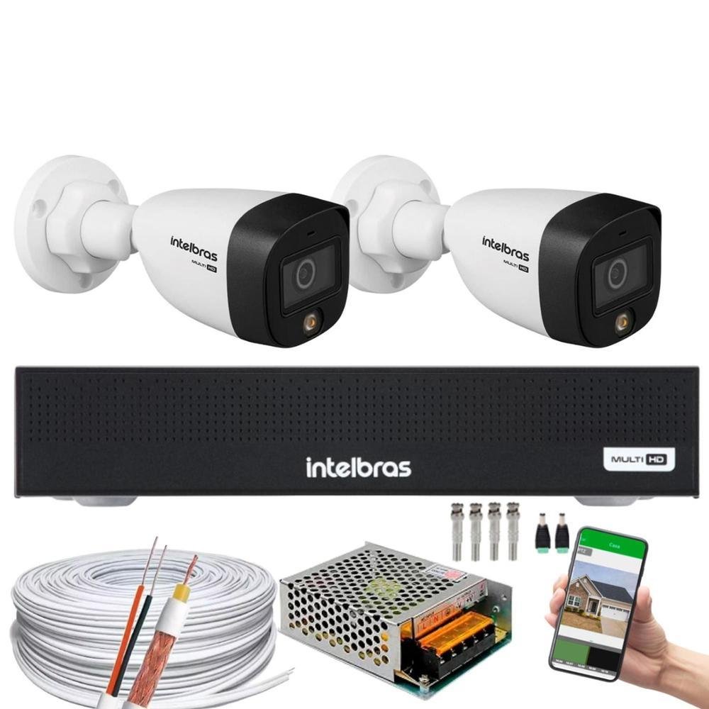 Kit Intelbras, 2 Câmeras VHD 1220B Full Color, Bullet FULL HD 1080p, 20m + DVR Mhdx 3004, Multi HD IR