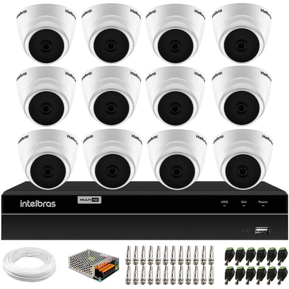 Kit Intelbras, 12 Câmeras VHD 1220 Dome G6, FULL HD 1080p, Lente 2.8mm, Visão Noturna 20m + DVR Mhdx 1216, Multi HD 12