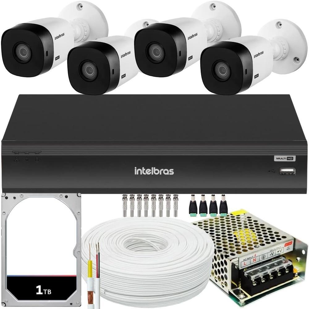 Kit Intelbras, 4 Câmeras VHL 1220 FULL 20m + DVR 8 Canais, HD 1TB