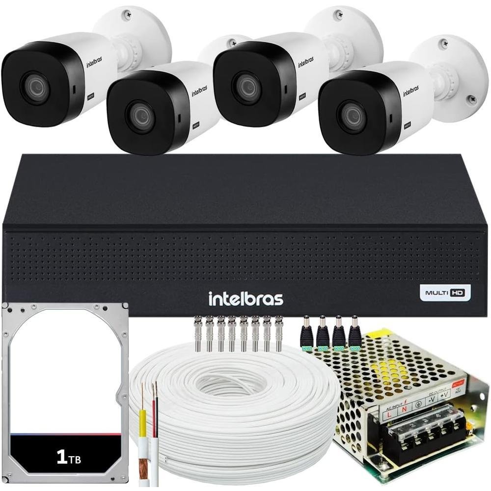 Kit Intelbras Cftv, 4 Cameras FULL HD, VHL 1220 + DVR 1004-c, HD 1TB