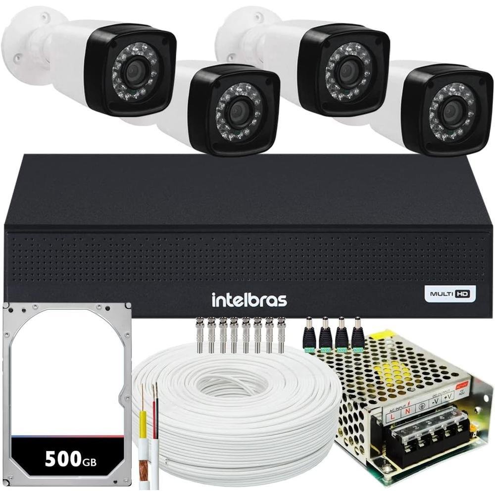 Kit Intelbras Cftv, 4 Cameras Segurança 1080p FULL HD + DVR 4 Canais, HD 500GB