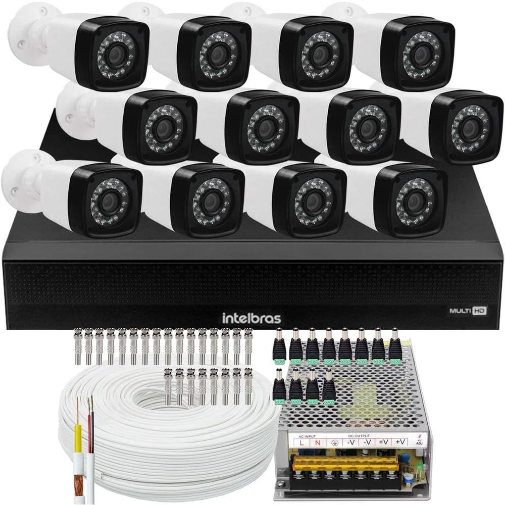 Kit Intelbras Cftv, 12 Cameras Full 1080 + DVR Mhdx 1016, Sem HD