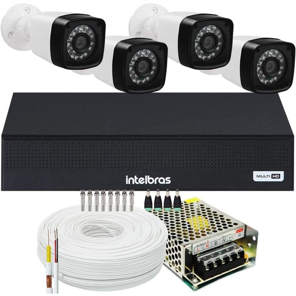 Kit Intelbras, 4 Cameras Segurança 1080p FULL HD + DVR 1004-c, 4 Canais, Sem HD