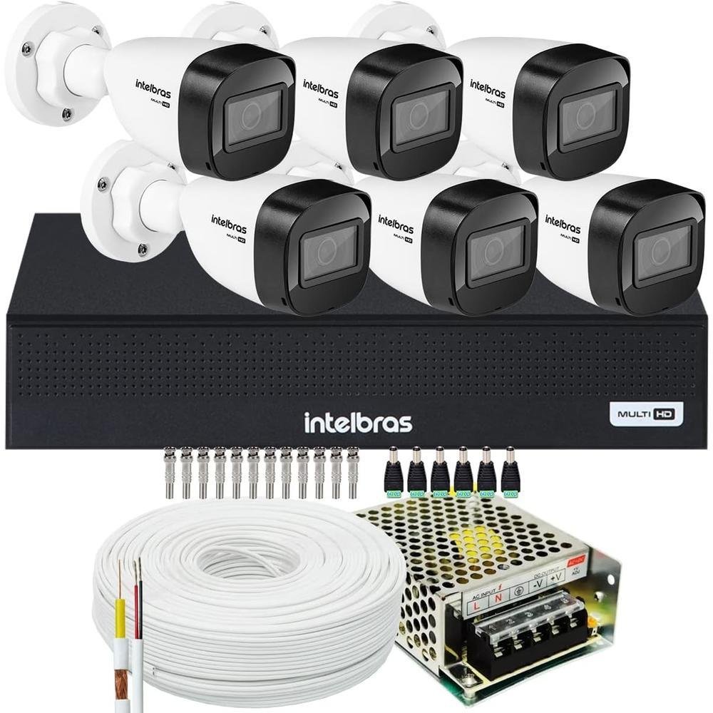 Kit Intelbras Cftv, 6 Câmeras VHD 1130 + DVR Mhdx 1008-c, Sem HD