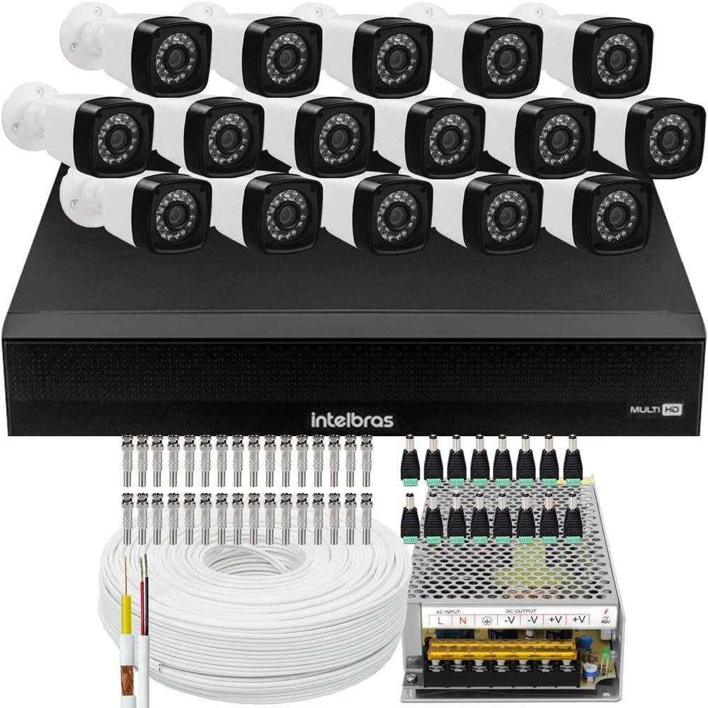 Kit Intelbras, 16 Câmeras 1080p + DVR 16 Canais H.265, Sem HD