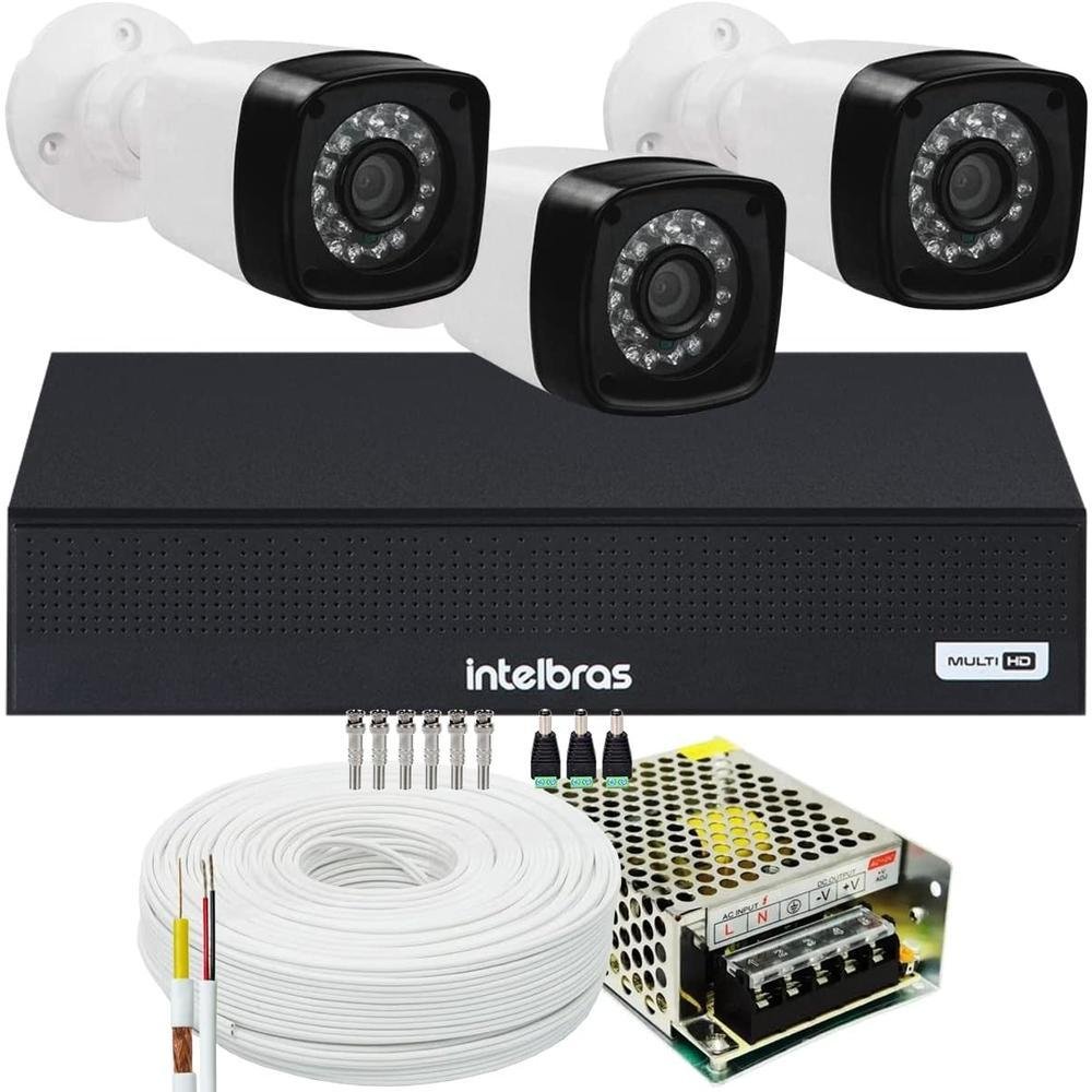 Kit Intelbras Cftv, 03 Câmeras FULL HD, Infravermelho + DVR Mhdx 1004-c, Sem HD