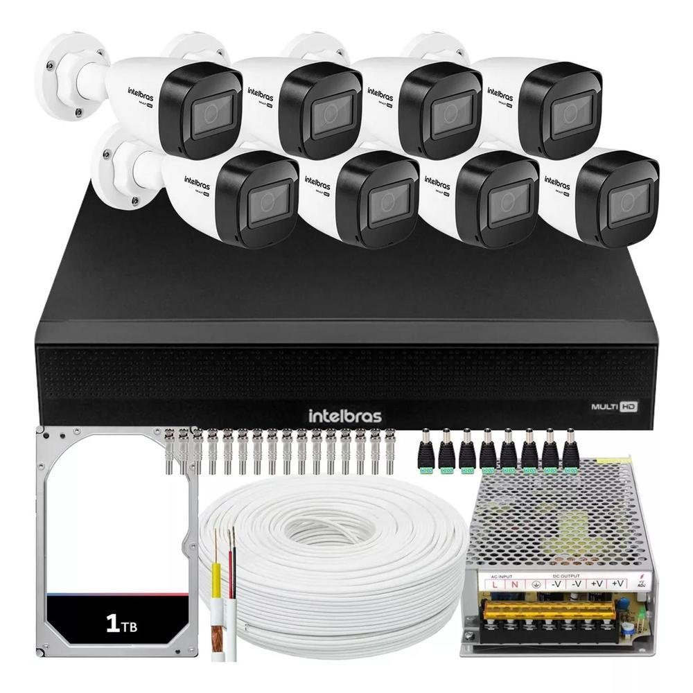 Kit Intelbras, 8 Câmeras VHD 1130, 30m + DVR 1016c, 16 Canais, HD 1TB