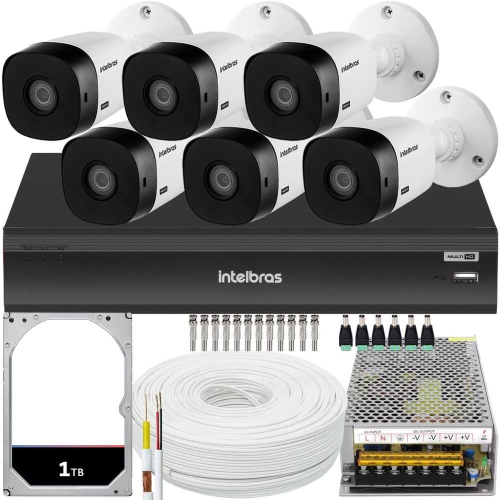 Kit Intelbras Cftv, 06 Câmeras VHL 1220B + DVR Mhdx 3008-c, HD 1TB