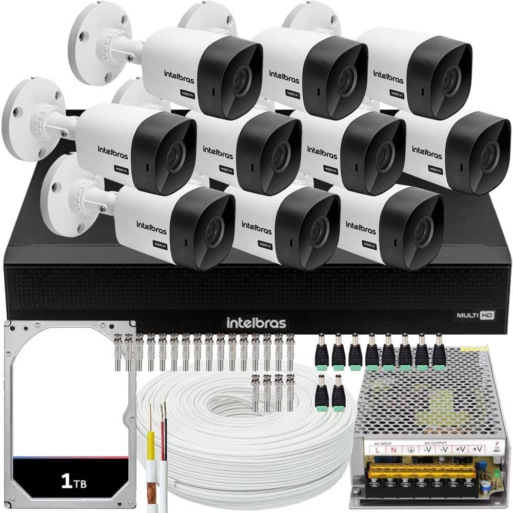 Kit Intelbras Cftv, 10 Câmeras VHC 1120B + DVR 1016, 16 Canais, HD 1TB