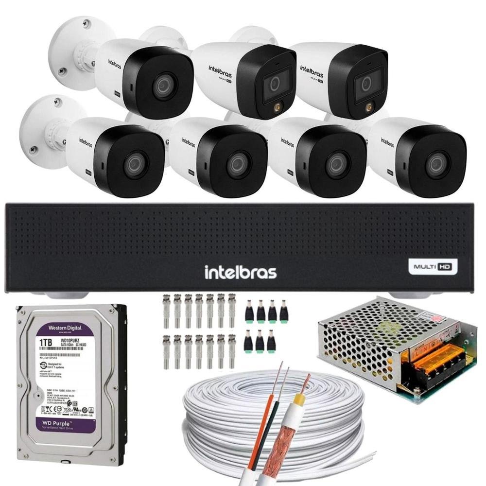 Kit Intelbras, 7 Câmeras, 2 Câmeras Full Color, 5 Câmeras 1220B FULL HD + DVR Mhdx 1008-c, HD 1TB