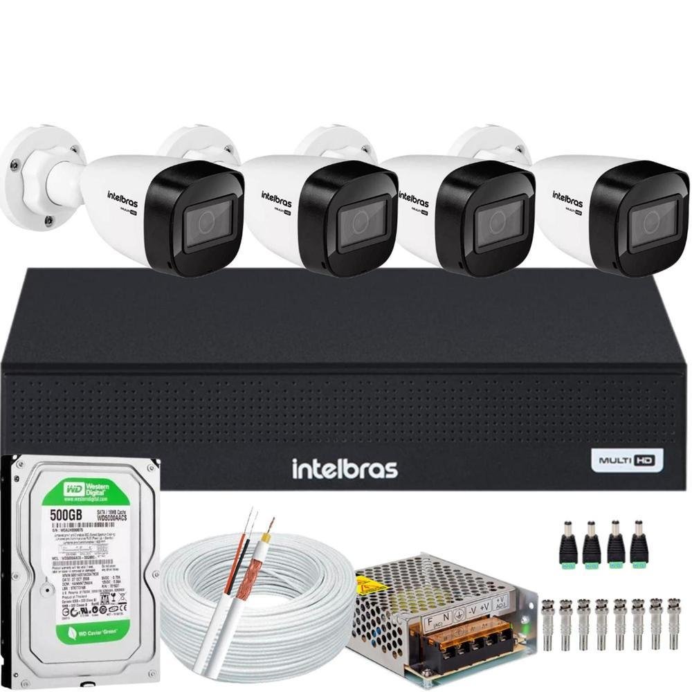 Kit Intelbras, 4 Câmeras VHD 1220 Full Color + DVR 1008c, 8 Canais, HD 500GB