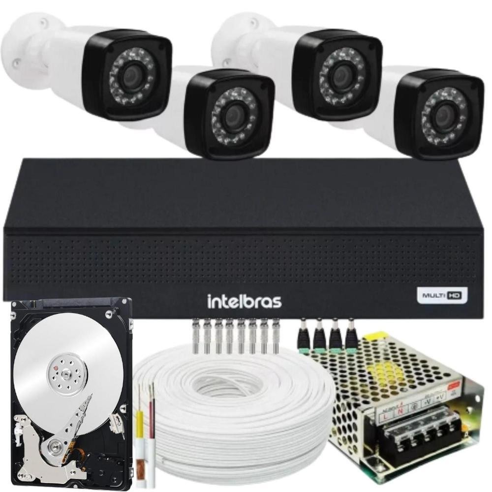 Kit Intelbras Cftv, 4 Cameras Segurança FULL HD + DVR Mhdx, 4 Canais, HD 160GB