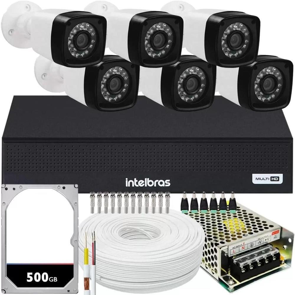 Kit Intelbras, 6 Câmeras De Segurança HD, 2MP + DVR 1008-c, FULL HD, 8 Canais, HD 500GB