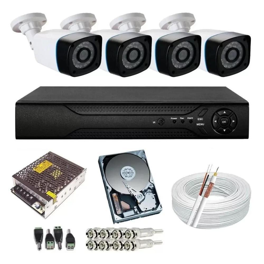 Kit Protec, 4 Camera Residencial FULL HD, 2MP + DVR 1080n, 4 Canais, HD 160GB, Acesso Internet P2p
