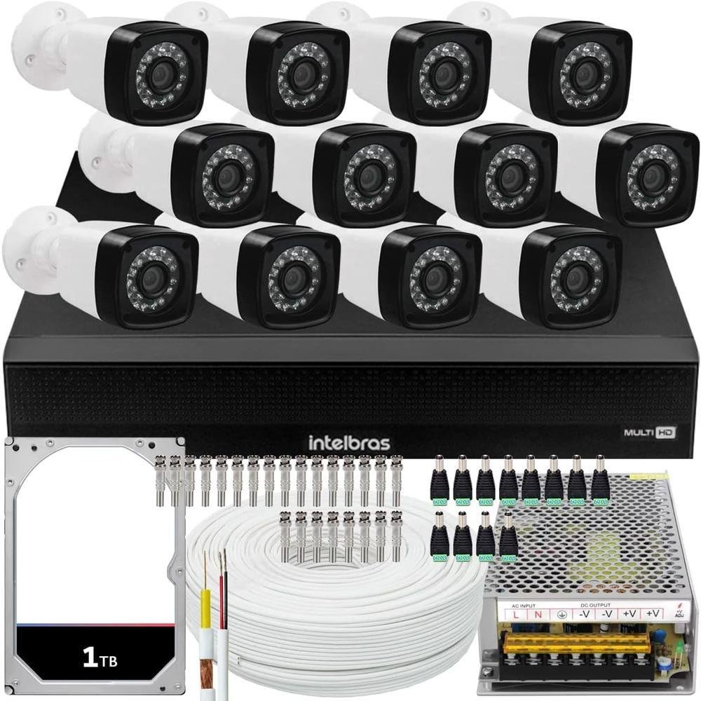 Kit Intelbras, 12 Cameras Segurança 2 MP, FULL HD + DVR 1016-c, 16 Canais, HD 1TB