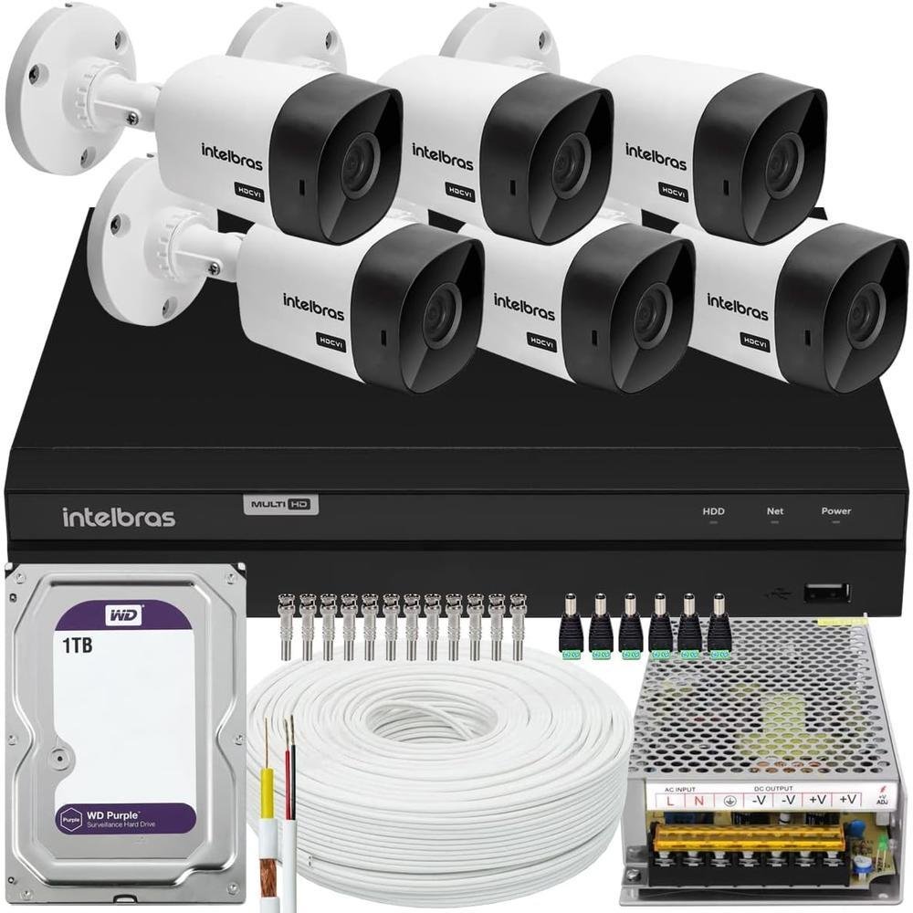 Kit Intelbras Cftv, 06 Câmeras VHC 1120B + DVR Mhdx 1208, HD 1TB