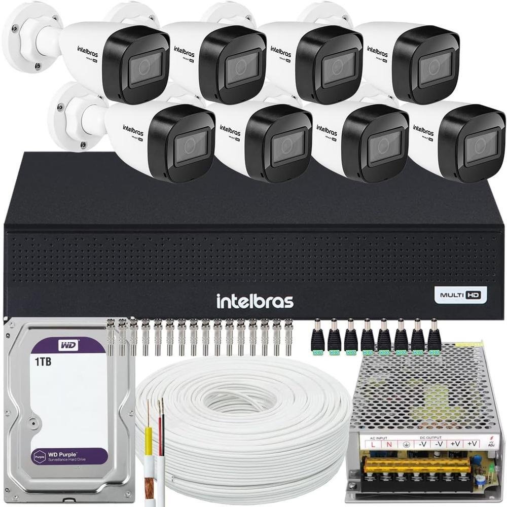 Kit Intelbras Cftv, 08 Câmeras VHD 1130B G7 + DVR Mhdx 1008-c, HD 1TB