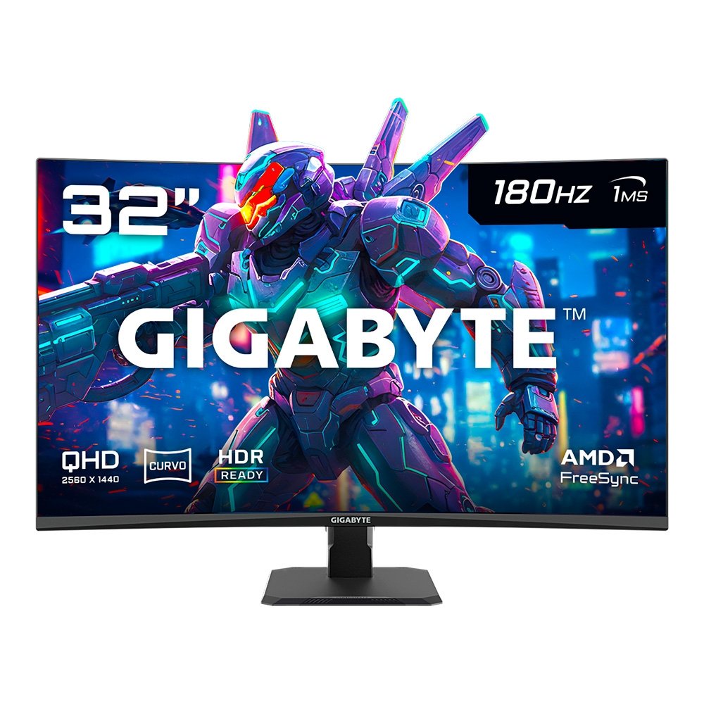 Monitor Gamer Gigabyte 31.5" QHD, 180Hz, 1ms, VA, DisplayPort 1.4 e HDMI 2.0, 120% sRGB, HDR, FreeSync - GS32QCA-SA