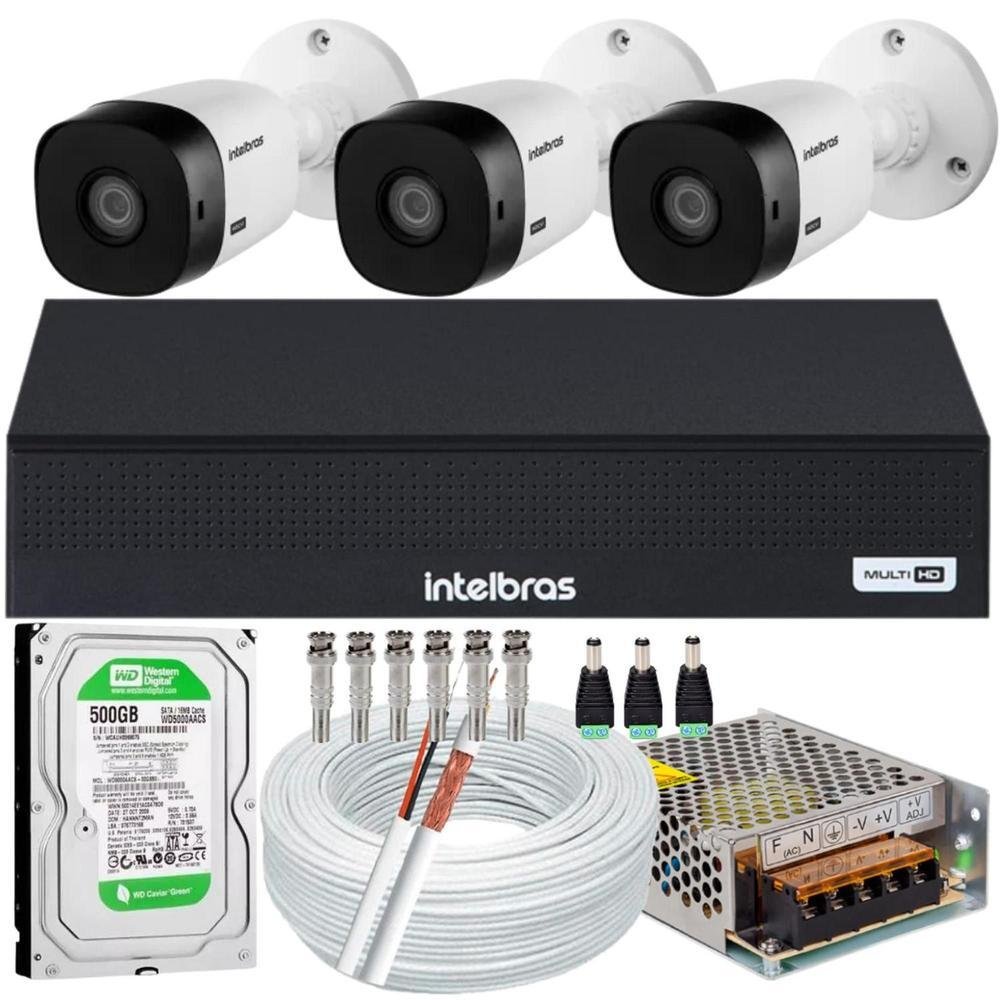 Kit 3 Câmeras Intelbras Vhl 1220b Full Hd Dvr De 8ch, 1008-c, 500Gb