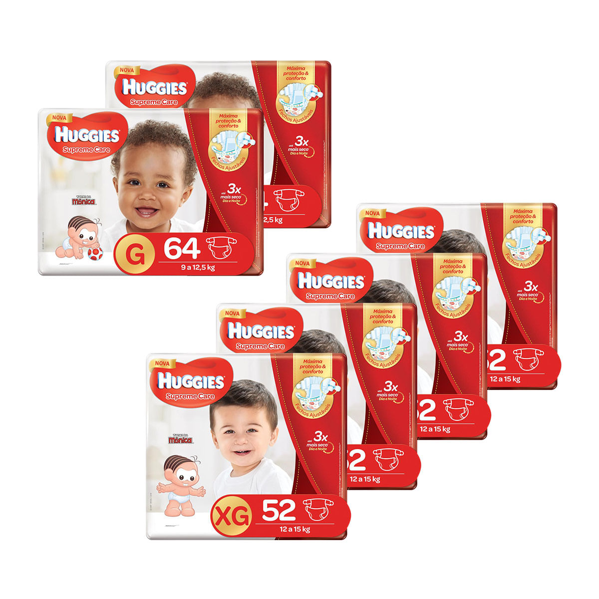 Kit de Fraldas Huggies Hiper Supreme Care 336 Unidades - 128 G e 208 XG