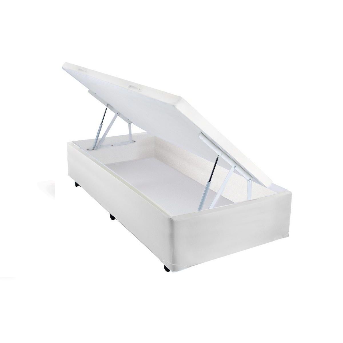 Cama Box Baú Castor Courino Branco New Solteiro 78