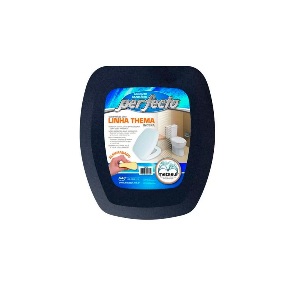Assento Sanitário Plástico Almofadado Perfecto Thema Preto - Metasul, Opção: Preto(a)