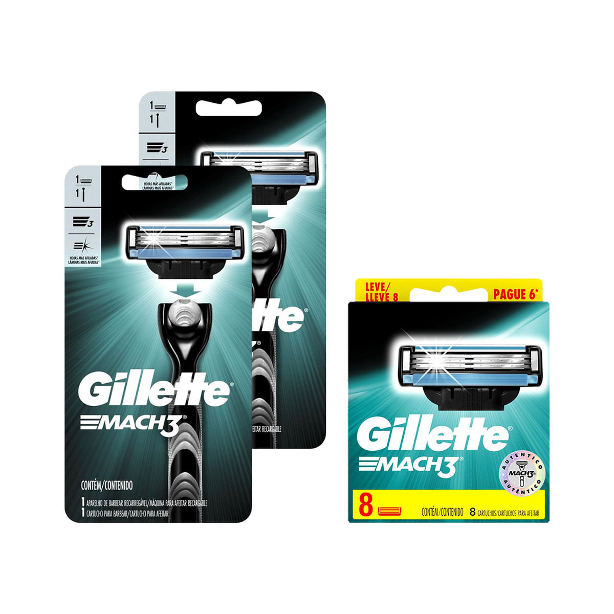 Kit Gillette Mach 3 Regular Aparelho + Carga com 16 Unidades