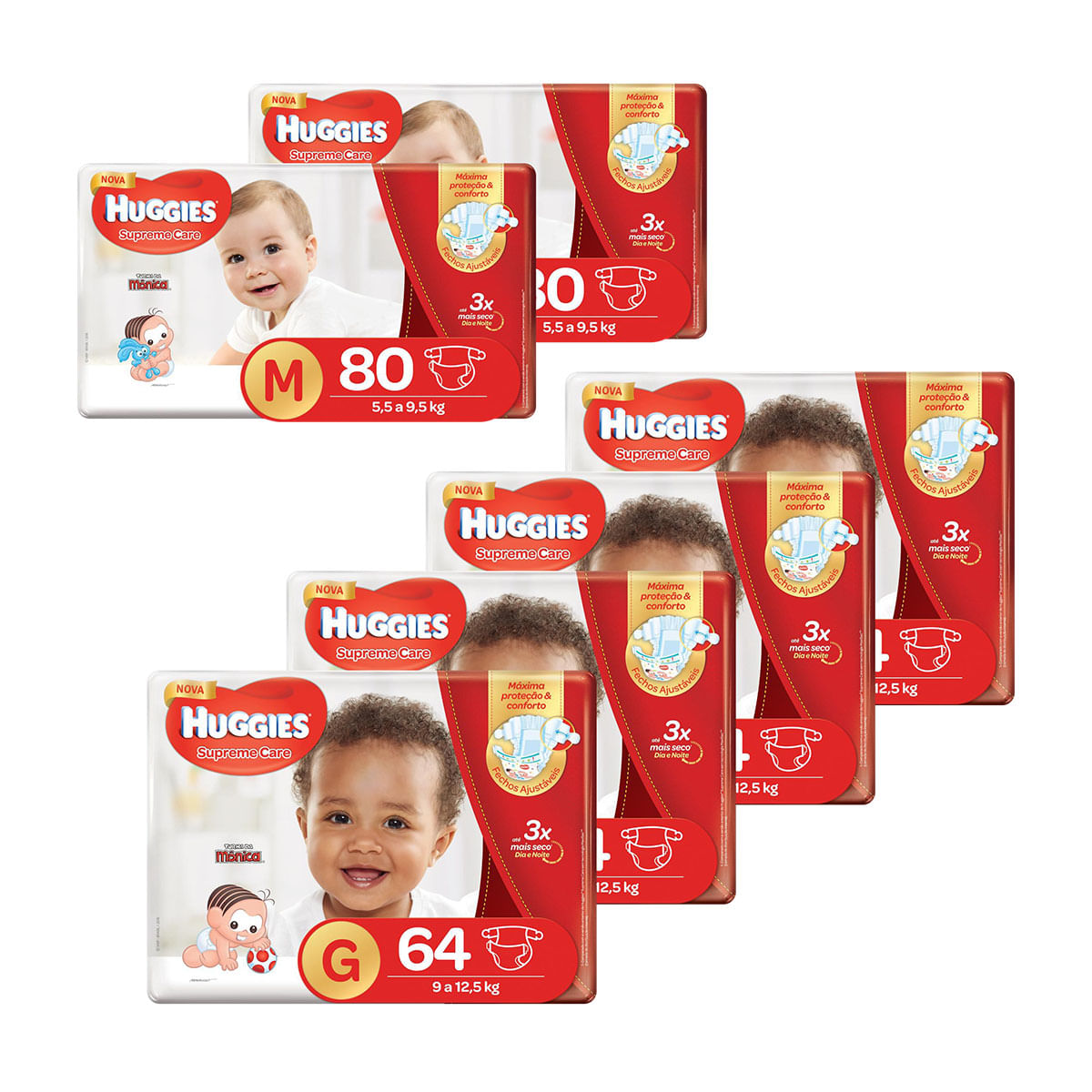 Kit de Fraldas Huggies Hiper Supreme Care 416 Unidades - 160 M e 256 G