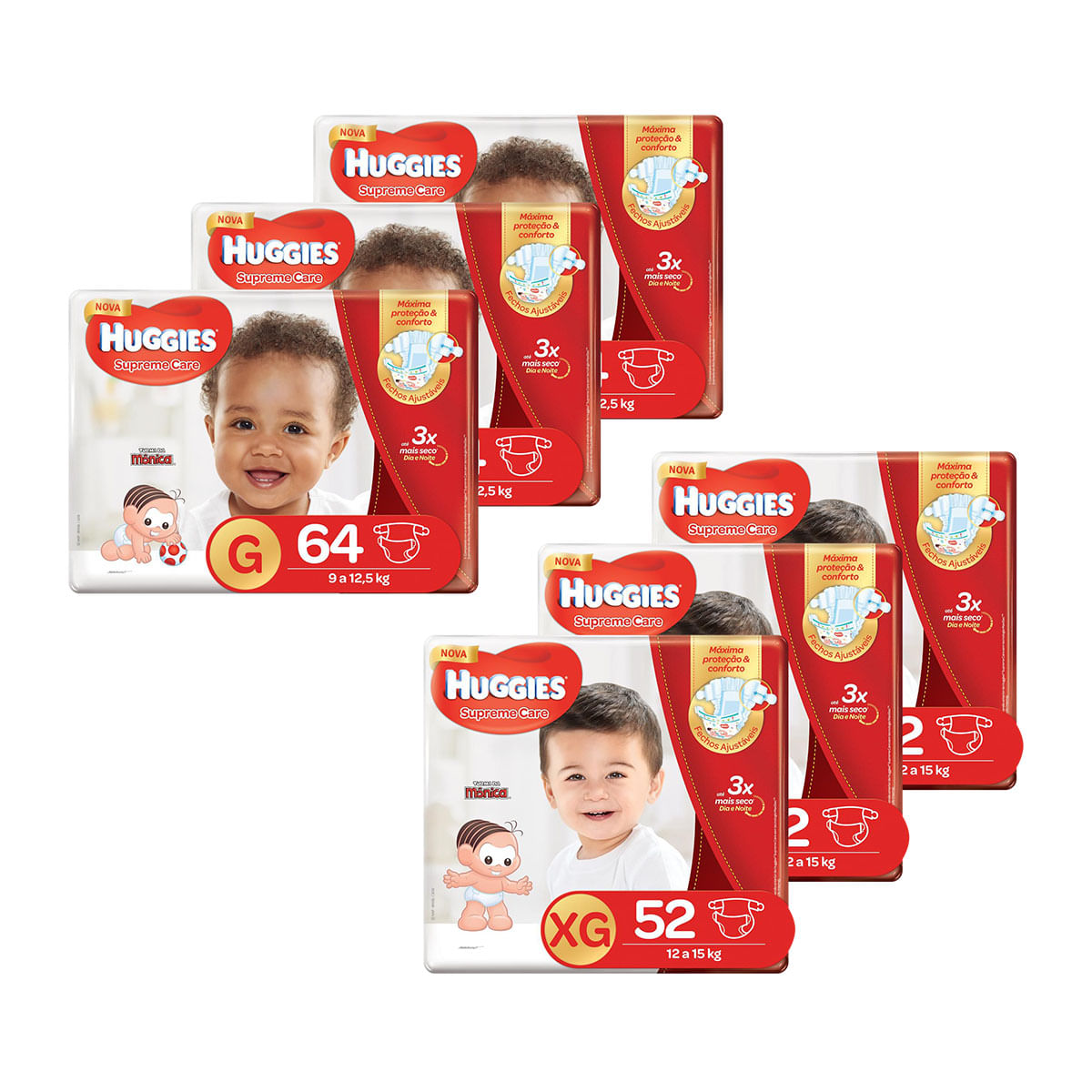 Kit de Fraldas Huggies Hiper Supreme Care 348 Unidades - 192 G e 156 XG