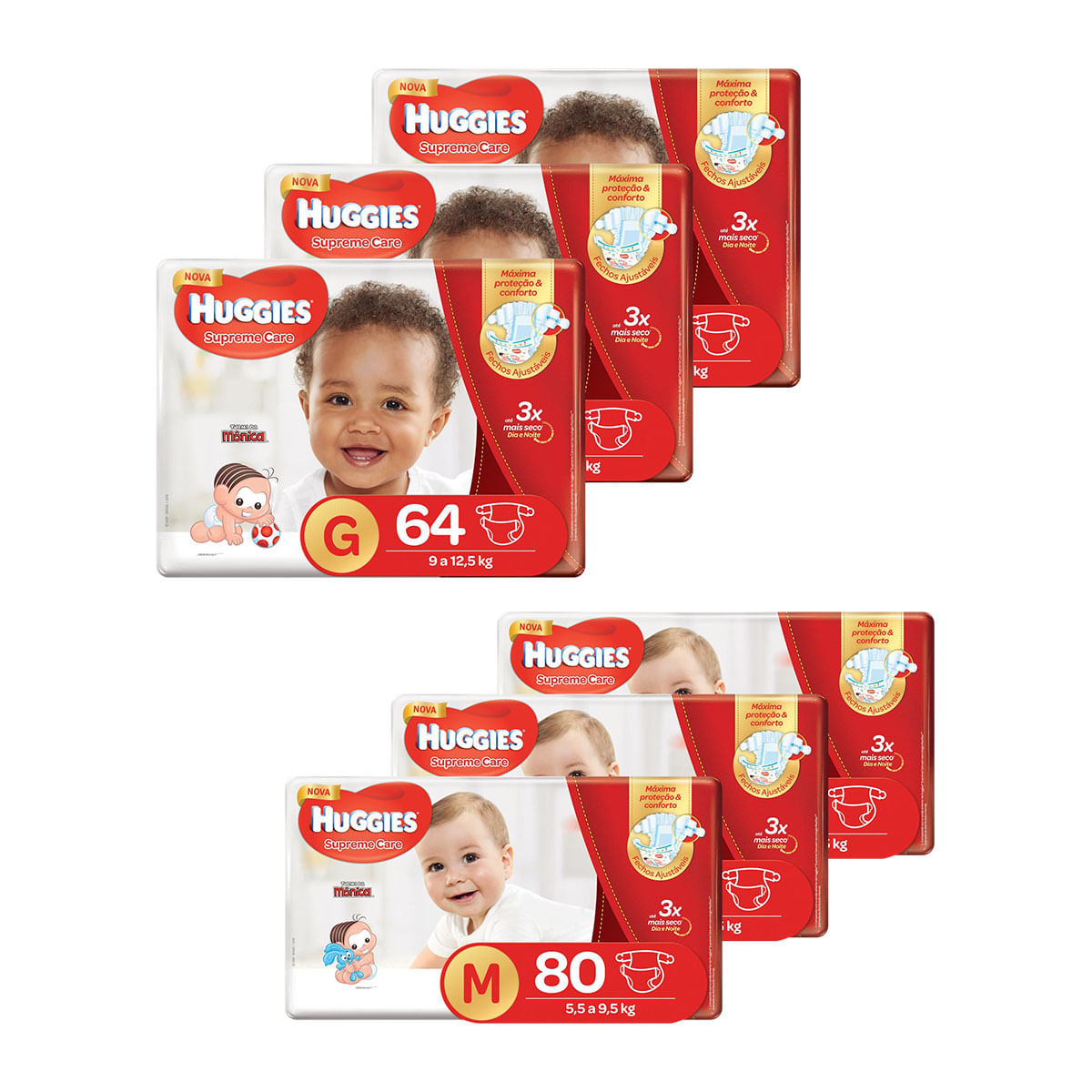 Kit de Fraldas Huggies Hiper Supreme Care 432 Unidades - 240 M e 192 G