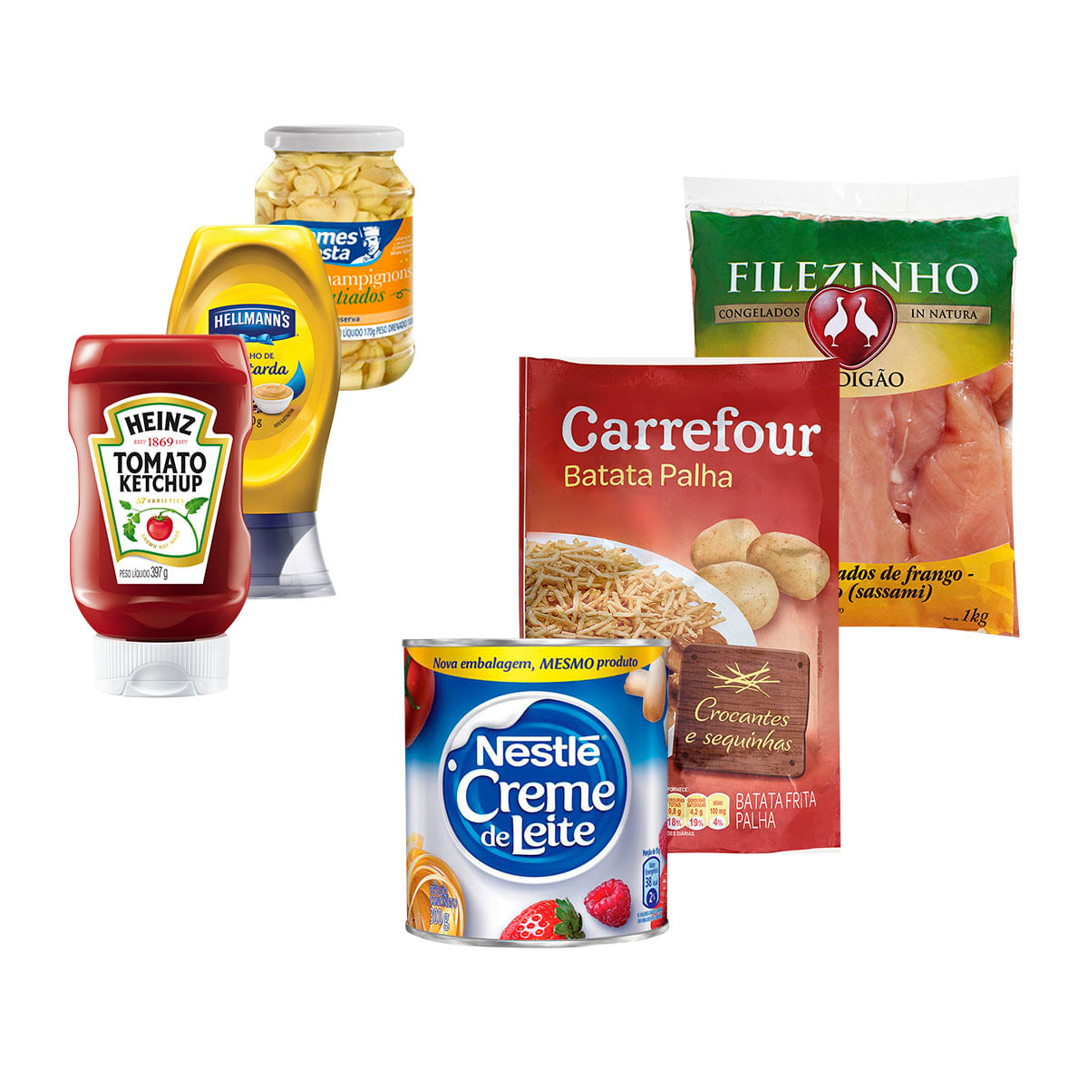 Strogonoff - Filé Frango + Cogumelo + Batata Palha + Creme de Leite + Ketchup + Mostarda