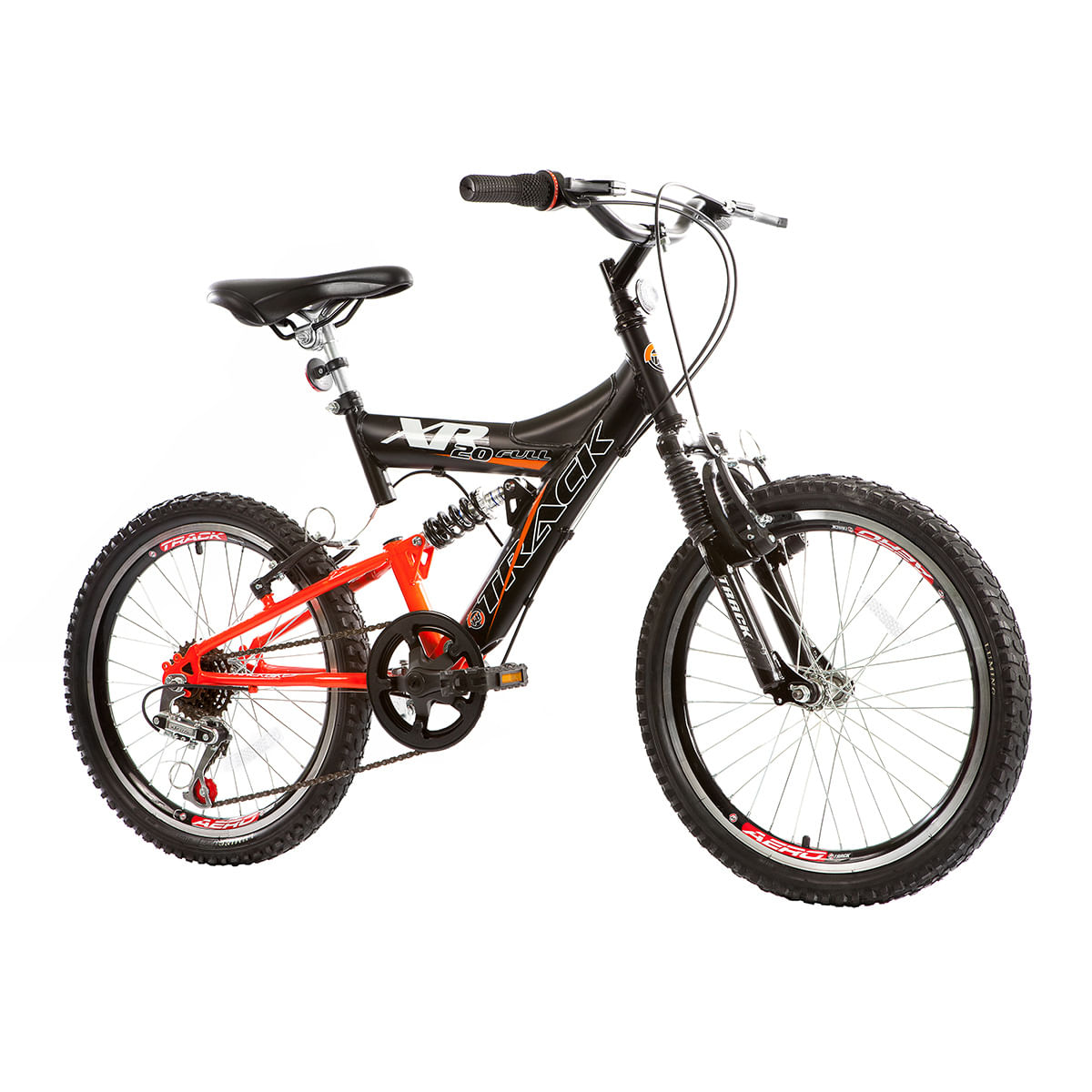 Bicicleta Infantil Aro 20 Track Bikes 6 Marchas XR20 Pro Preta e Laranja