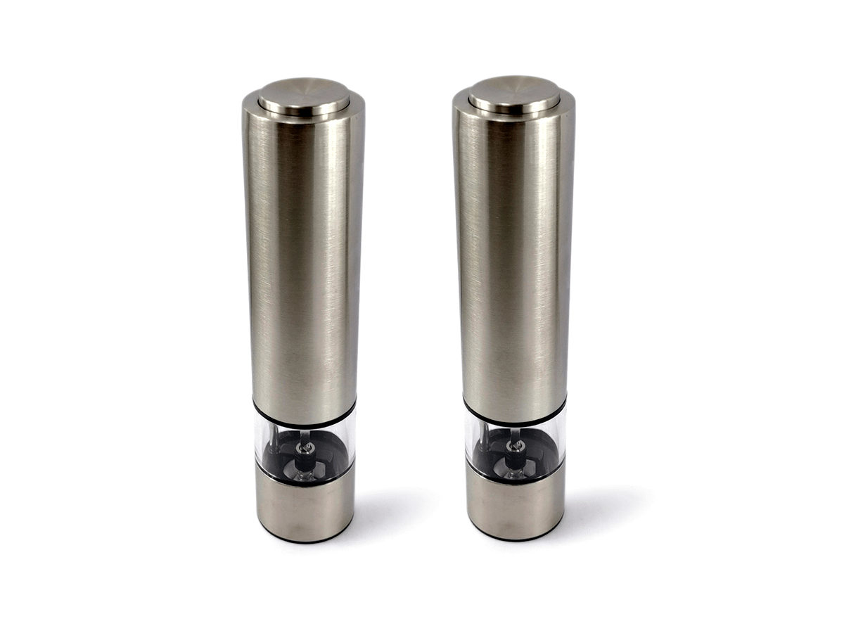 Kit 2 Moedor De Sal Pimentas Temperos Especiarias Elétrico Portátil Em Aço Inox Com Luz Led
