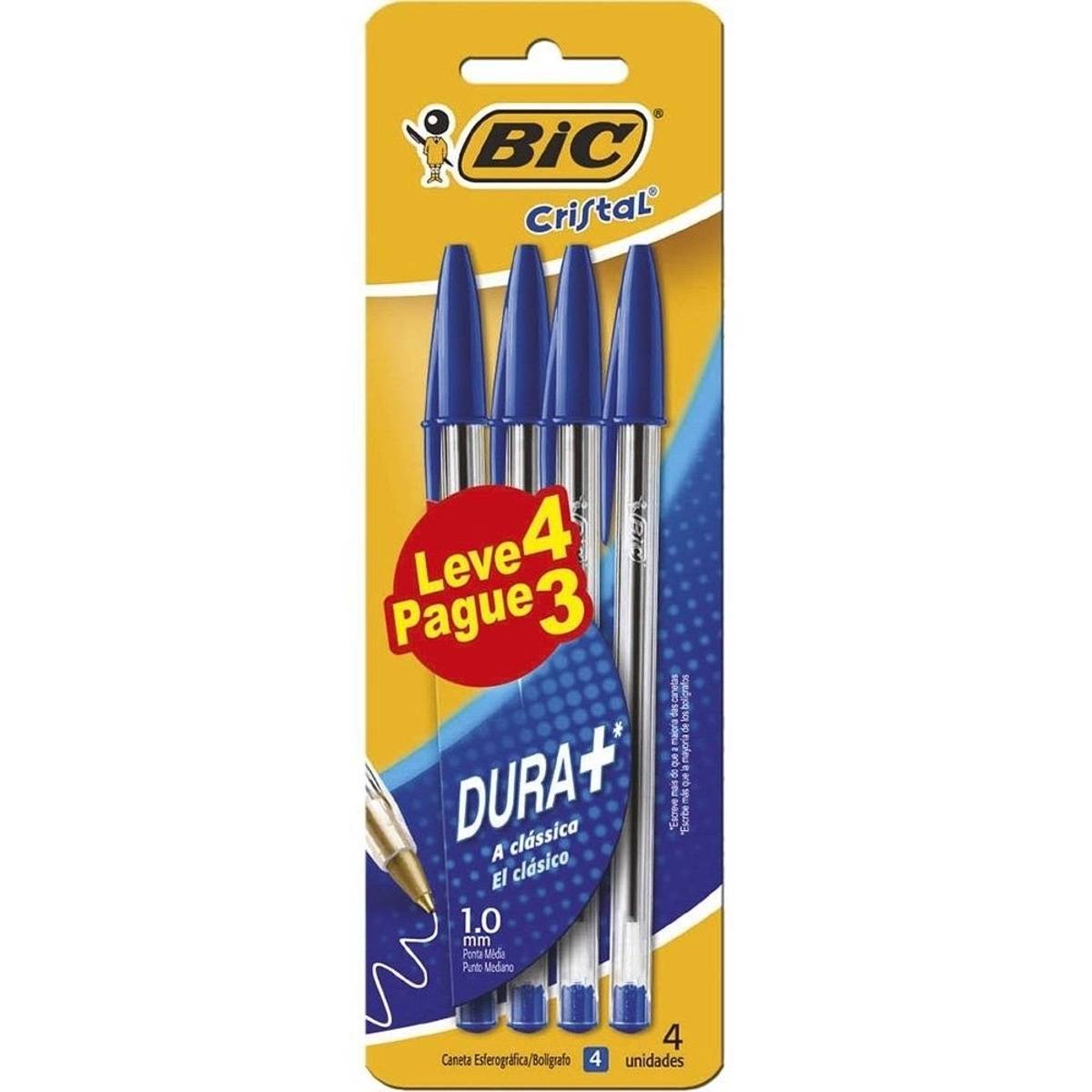 Caneta Esferográfica Bic Crista Clássica Azu 4 un