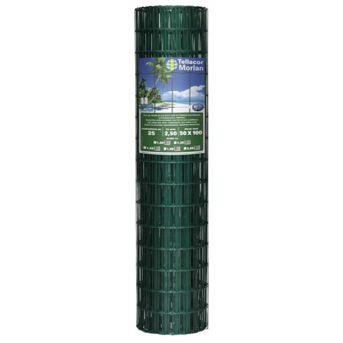 Tela Alambrado Revestida em PVC Morlan Tellacor, Verde, 2,50 mm, 1,00 x 25 metros