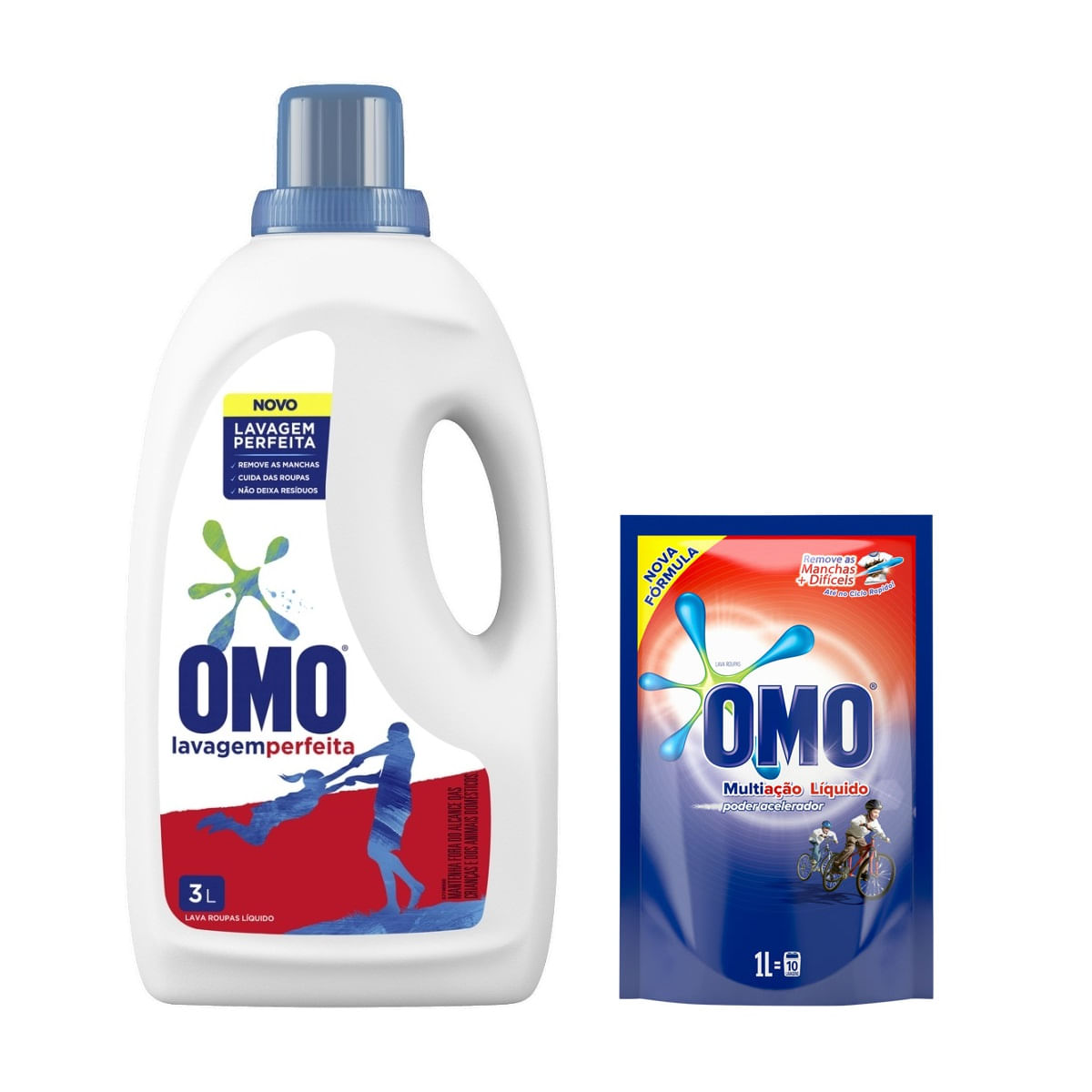 Sabão em Líquido Omo Multiação Poder Acelerador 3L + Refil para Sabão Líquido Omo 1L