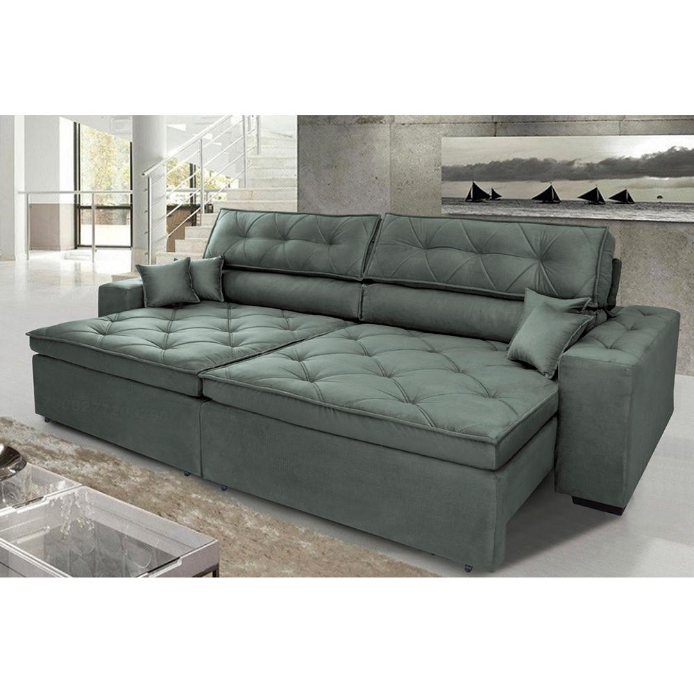 Sofá Austin 2,82m Retrátil, Reclinável com Molas no Assento e Almofadas, Tecido Suede Grafite