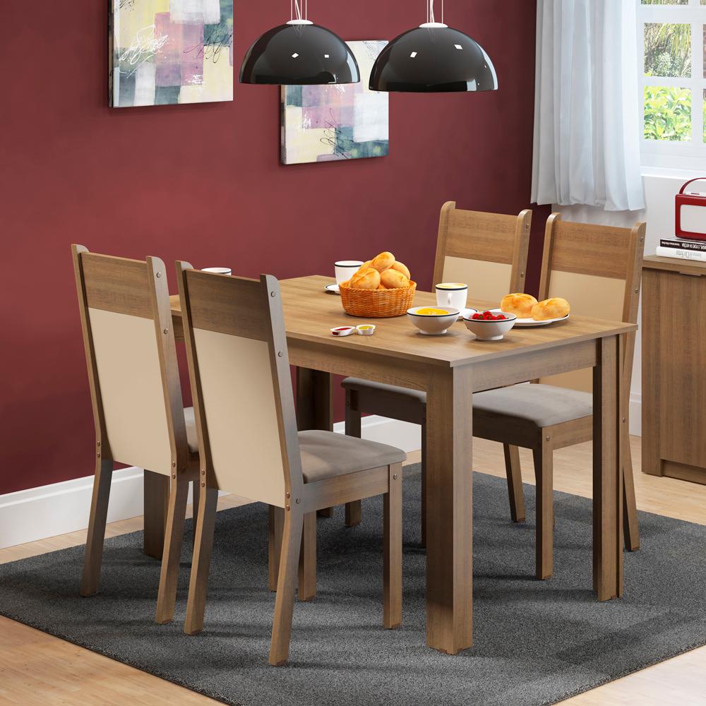 Conjunto Sala de Jantar Havana Madesa: Mesa com Tampo de Madeira e 4 Cadeiras