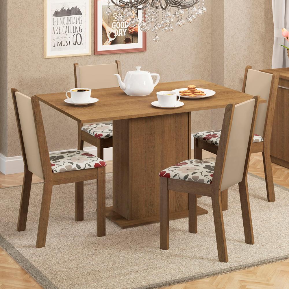 Conjunto Sala de Jantar Madesa Talita: Mesa com Tampo de Madeira e 4 Cadeiras